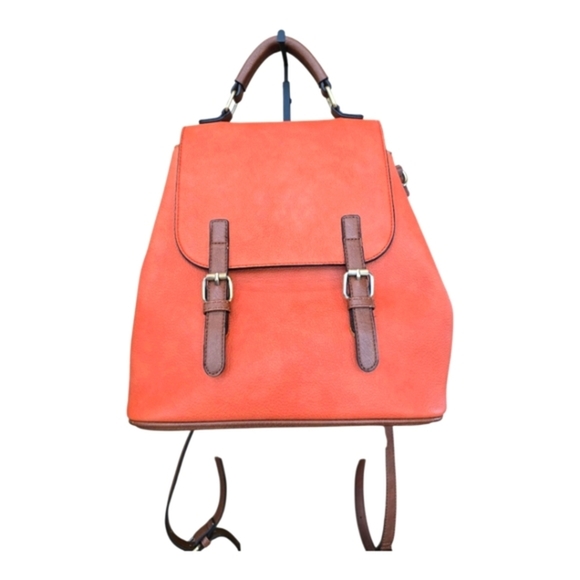 Jen & Co Brooks Burnt Orange Vegan Leather Convertible Backpack - Picture 1 of 15